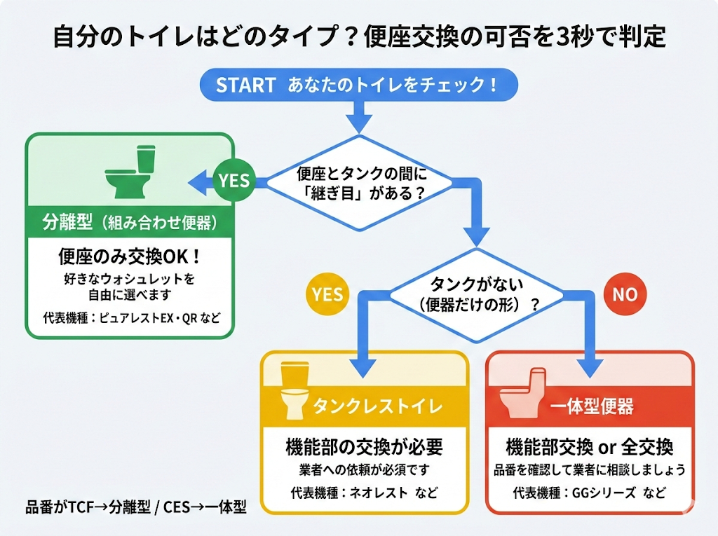 自分のトイレはどのタイプ？3秒判定フローチャート
